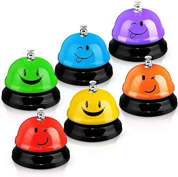 Tudomro 6 Pcs Call Service Dinner Bell for Desk Classroom Metal Smile Face Bell 3 Inch Diameter Anti Rust for Hotel Restaurant Office School Kitchen BarPlain Color