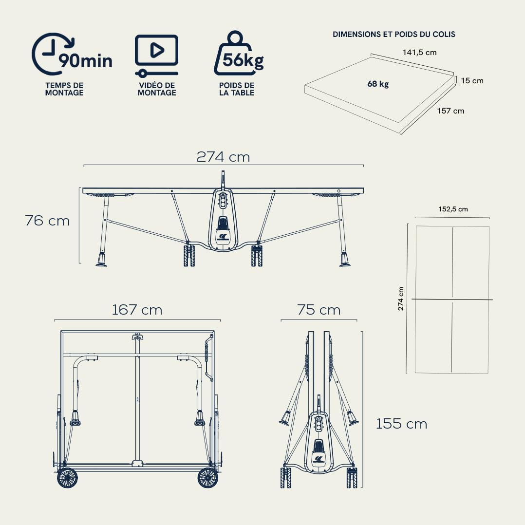 Cornilleau - Table de ping-Pong d'extérieur 300X Outdoor - Loisir de Jardin - Agrément FFTT - Panneau Gris ou Bleu 5mm