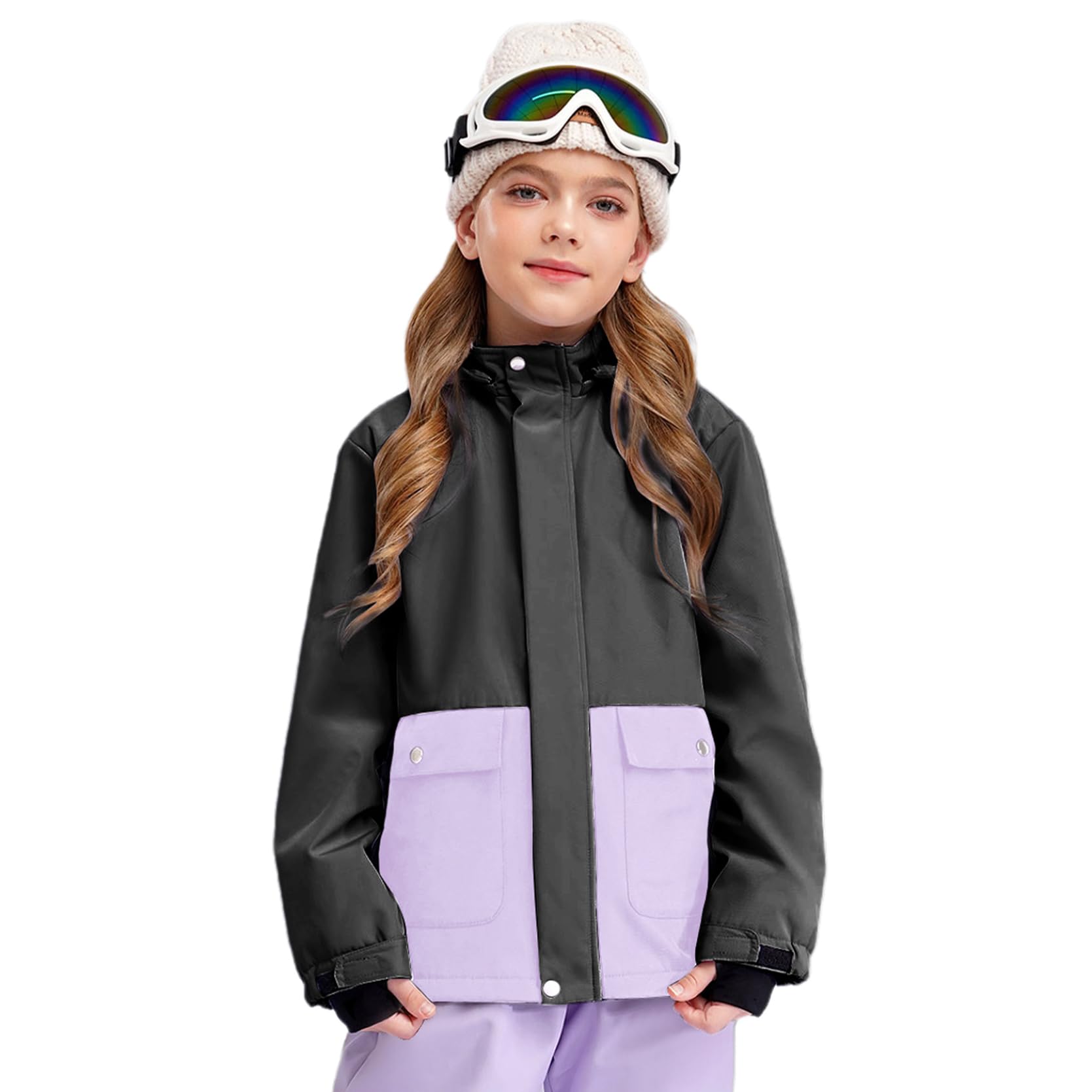 inlzdz Enfant Fille Garçon Veste de Ski à Capuche Col Montant Blouson Imperméable de Neige Manteau de Voyage En Plein Air 6-16 Ans