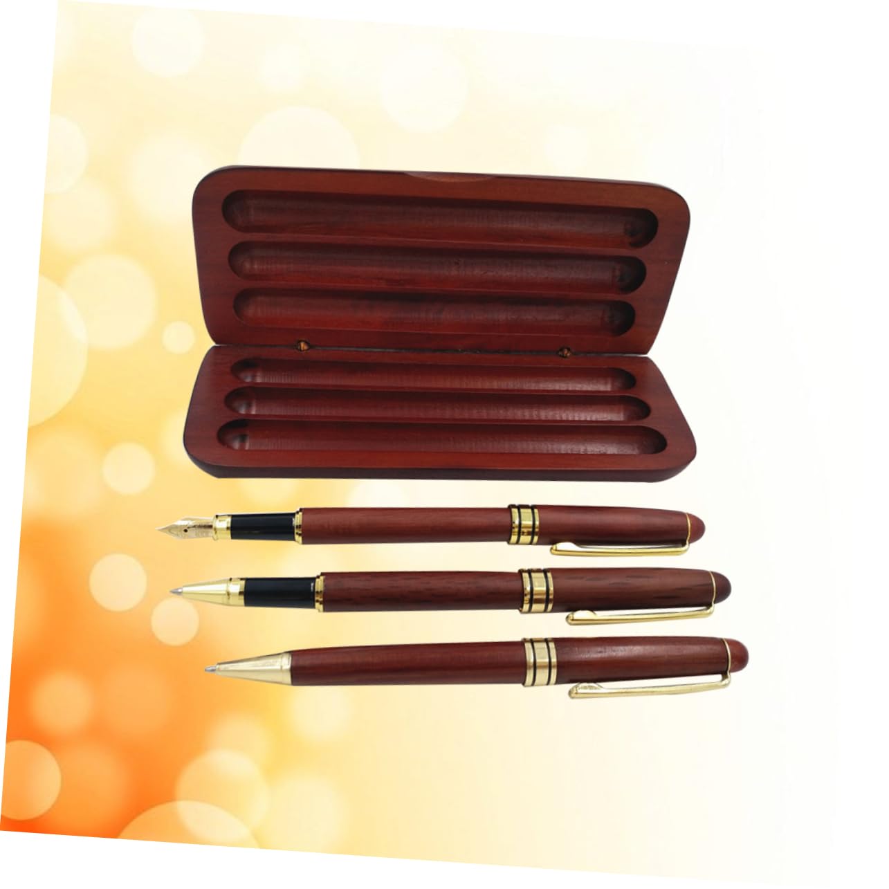Housoutil 3 Stück Teiliges Füllfederhalter Set aus Fichtenholz mit Kugelschreiber und Gelstift für Unterschriften Kalligraphie Büro und zu Besonderen Anlässen