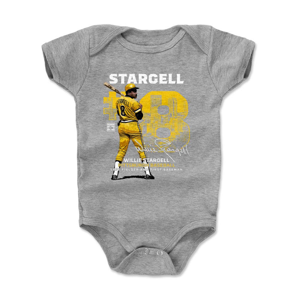 500 LEVEL Willie Stargell Pittsburgh Baby Infant One Piece Bodysuit (12-18 Months, Heather Gray) - Willie Stargell Throwback Number WHT