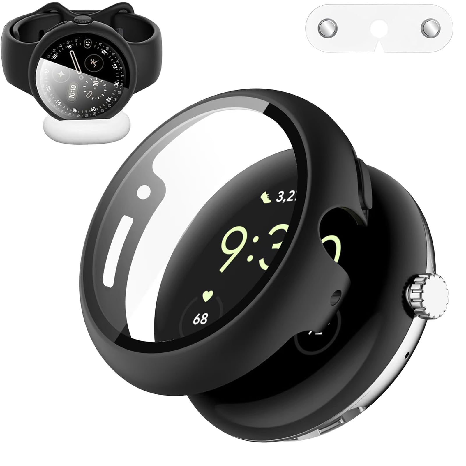 For google pixel watch 4 ケース 41mm 45mm 対応 google pixel watch 4 41mm【ESEENN】PC+ガラス素材 カバー 全面保護 高耐久 耐衝撃 防塵 防傷 高透過率 保護ケースを外す必要なく直接充電できます[ケース+充電補助アダプター]（41mm，ブラック）
