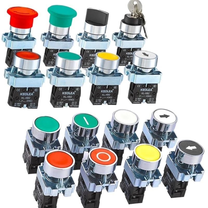 30 interruptores de botón XB2 con reinicio automático BA31, plano de metal, perilla de arranque ZB2, parada de emergencia BD33, tipo hongo BS542(NC)