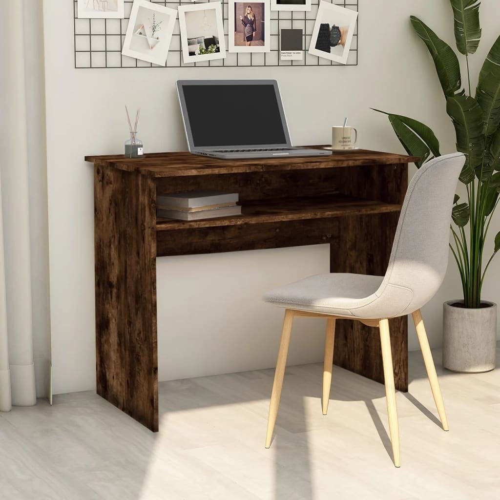 Scrivania affumicatura 90 x 50 x 74 cm, materiale in legno, moderna scrivania per computer con vano portaoggetti per casa, ufficio, giochi, studio