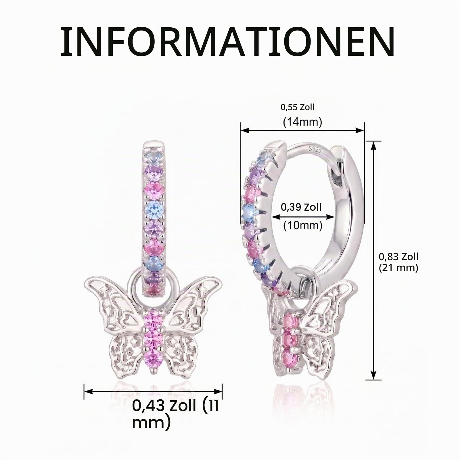 E Schmetterling Ohrringe Kinder Silber 925 Mädchen Hängend