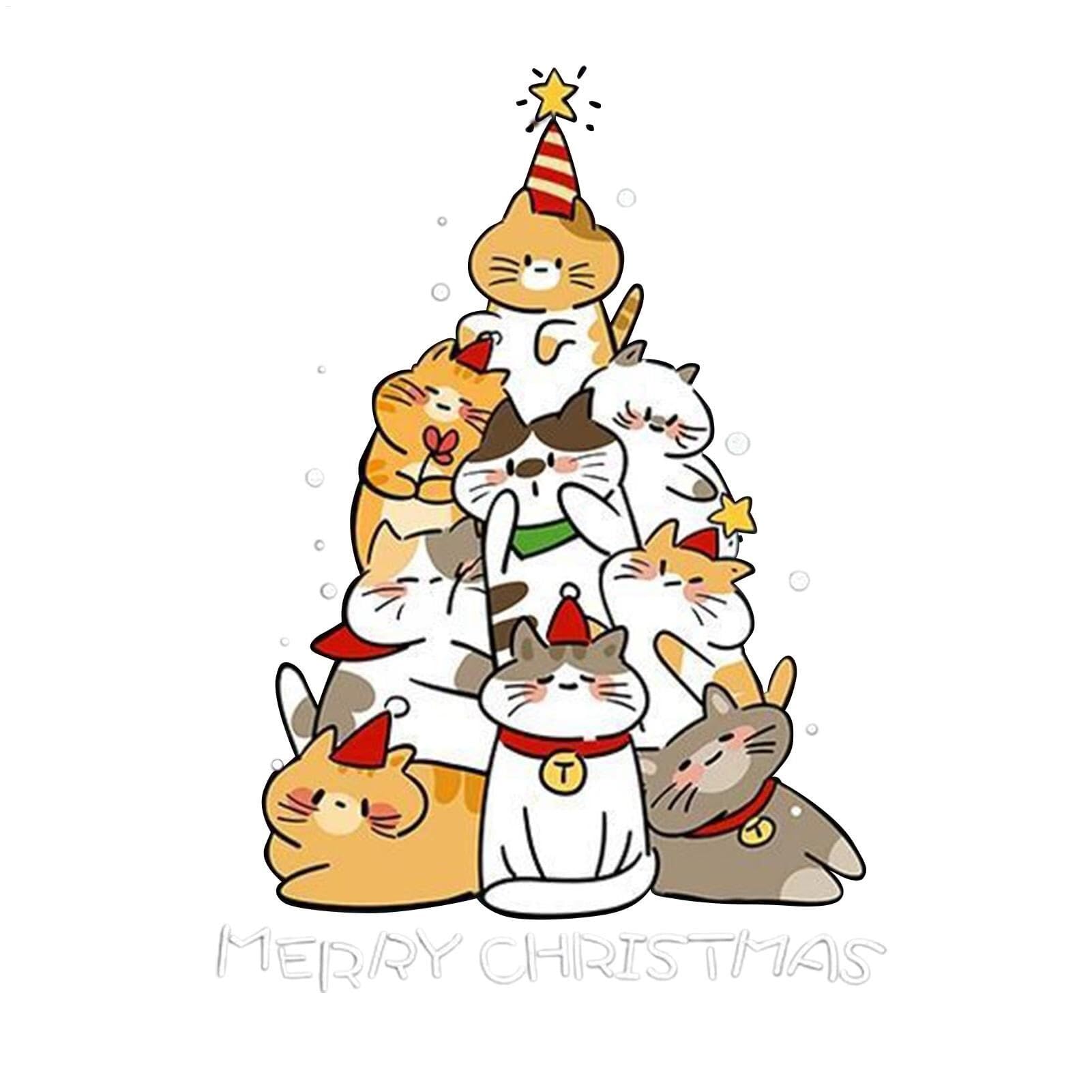 weihnachtsdeko fenster Weihnachtsfensteraufkleber, wiederverwendbare Katzen-Weihnachtsbaumaufkleber, PET-Stachelaufkleber for Weihnachtsfensterdekoration for Fenster selbstklebend(Mittel)