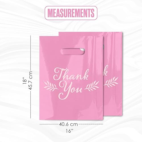 Miniatura 2 de Houseables Bolsas de mercancía Thank You, bolsa de compras al por menor, 16 x 18 pulgadas, 100 unidades, 1.75 mil de grosor, rosa, blanco, asas