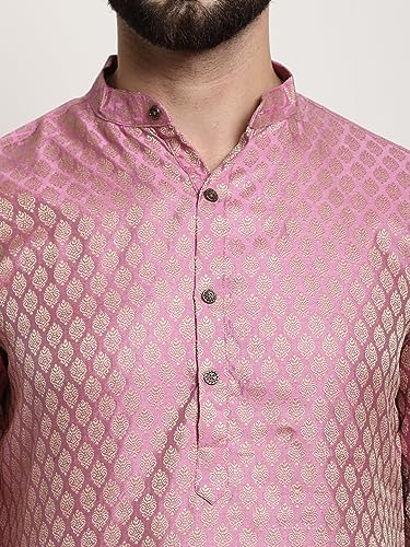 Image of SOJANYA (Since 1958 Men's Cotton Linen Maroon Kurta and White Pyjama with Mustard Cotton Nehru Jacket