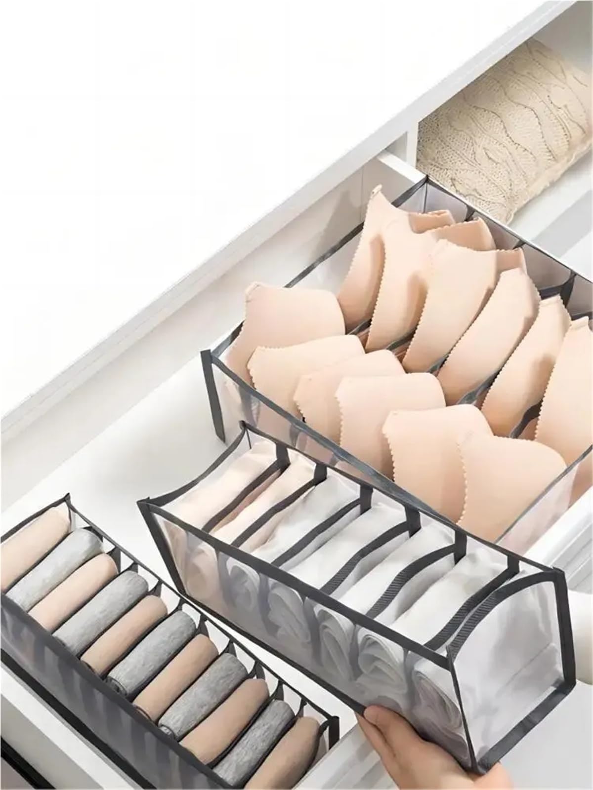 Organizzatore per cassetti della Biancheria Intima, Scatola Porta Calze, Reggiseno, 11 Scomparti, Pieghevole, in Poliestere, con Rete Divisa e smistamento.