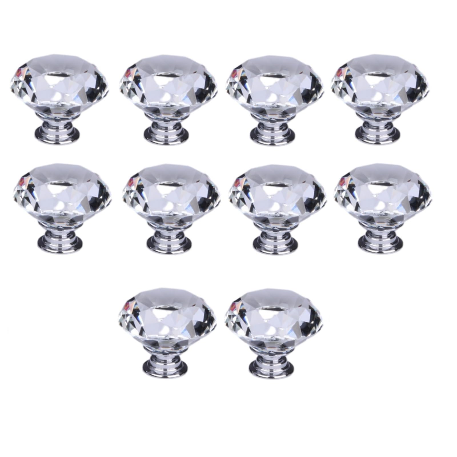 Kfgisd Silver Base 2Pc Drawer Pulls Door Handles Single Hole Wardrobe Door Drawer Diamond Crystal Handle,Crystal Handles(,40Mm)