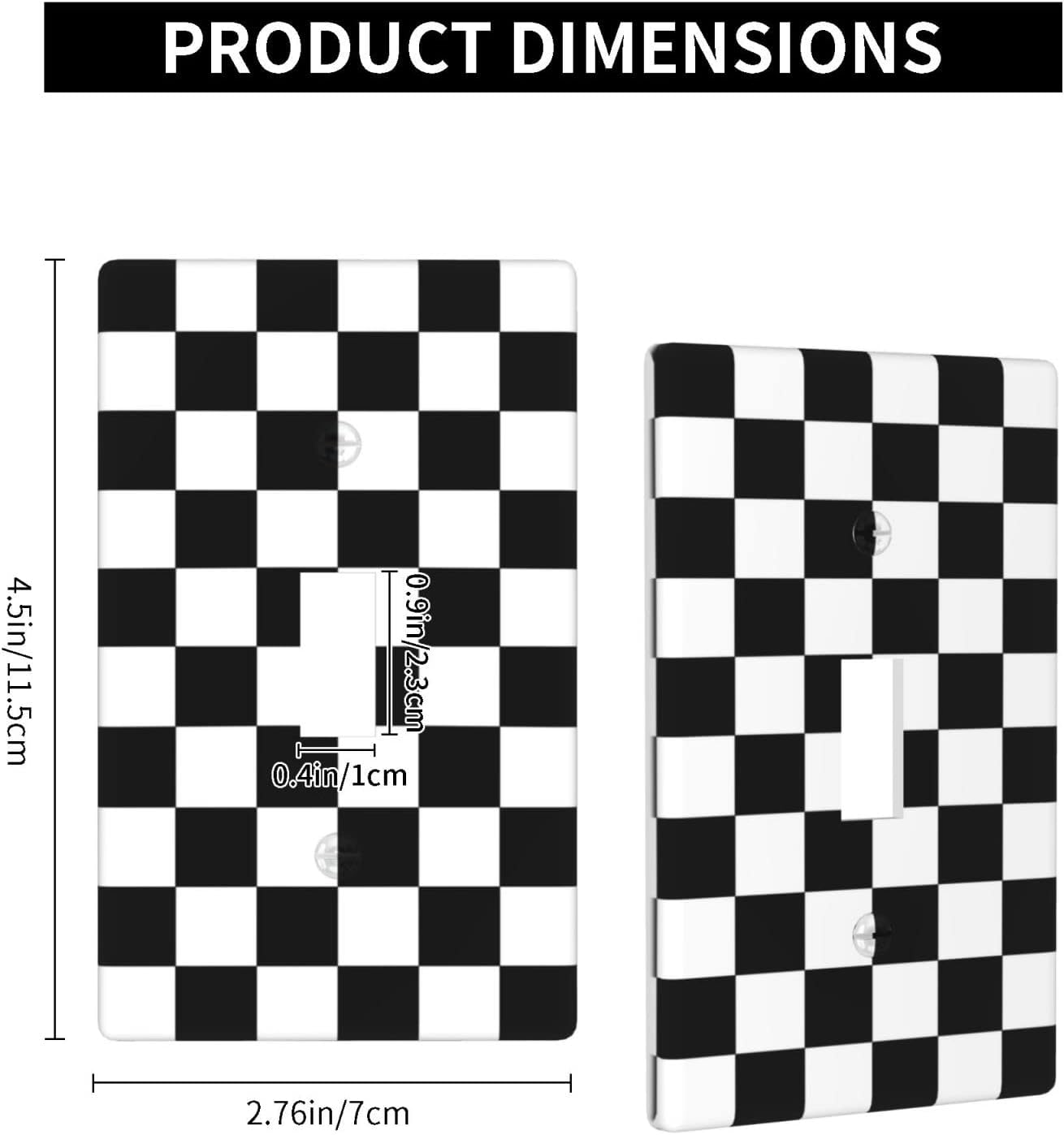 Single Gang Toggle Light Switch Plate Black Checkered Decor, Standard Size 1-Gang 4.50" x 2.76"