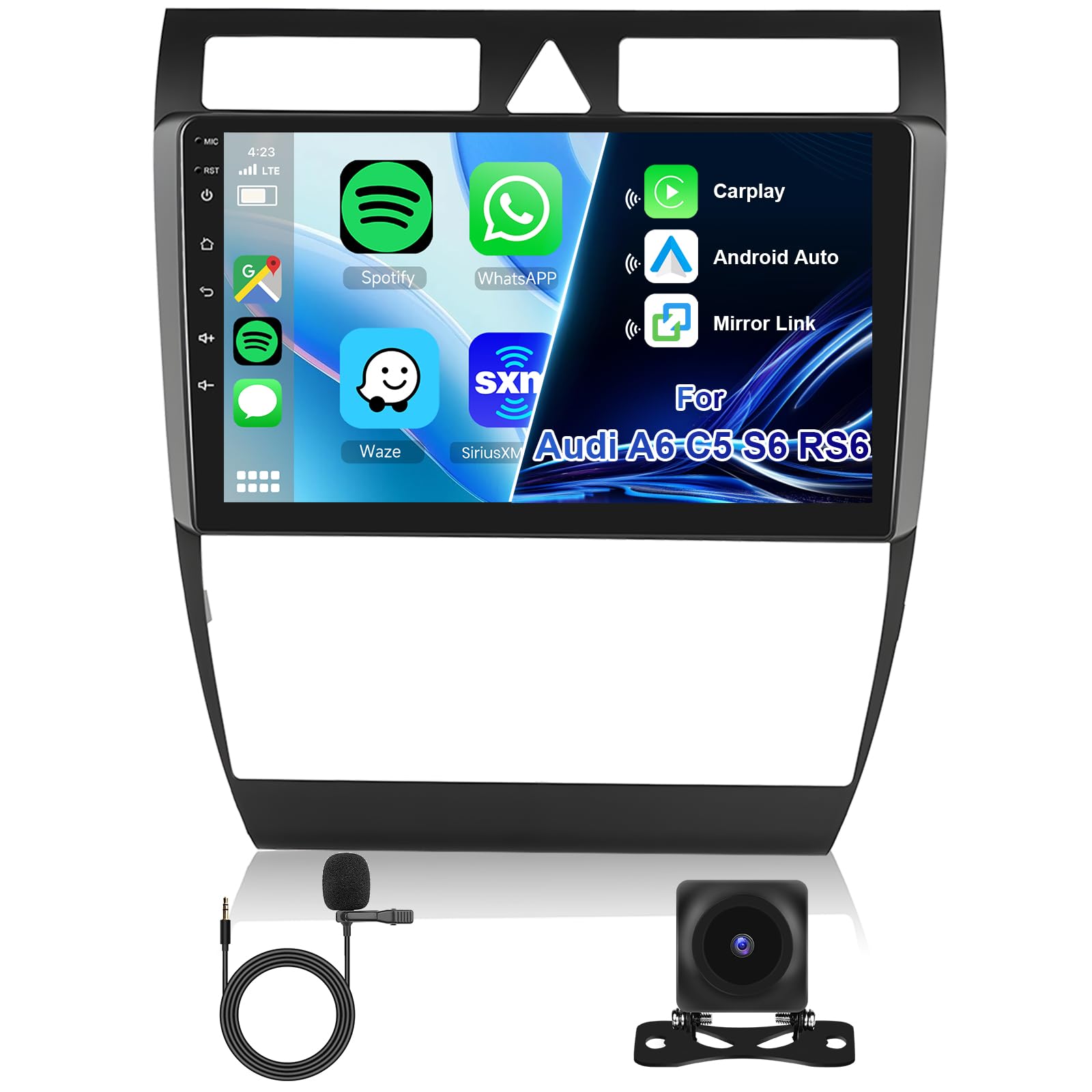 8 Core 4G+64G Autoradio für Audi A6 C5 1997-2004 S6 1999-2004 RS6 2002-2006,Hodozzy 9 Zoll IPS Touchscreen Navi mit Carplay Android Auto,2 DIN Radio Android Bluetooth DSP WiFi FM RDS Rückfahrkamera