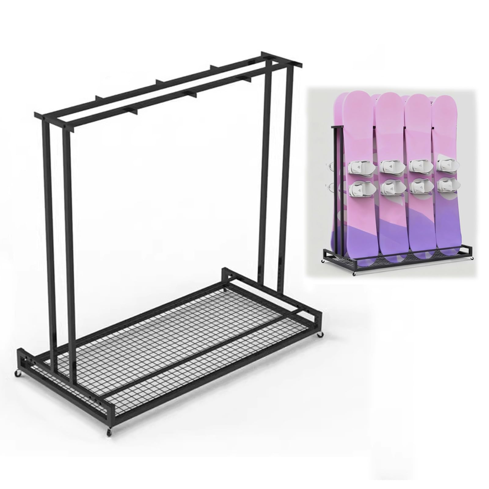 CWCQGH Movable Floor Stand Ski and Snowboard Rack FreeStanding Organizer for Indoor Garage Shed or Condo – Durable Display Holder for Ski Equipment Storage,Width 124cm (48 7/8")