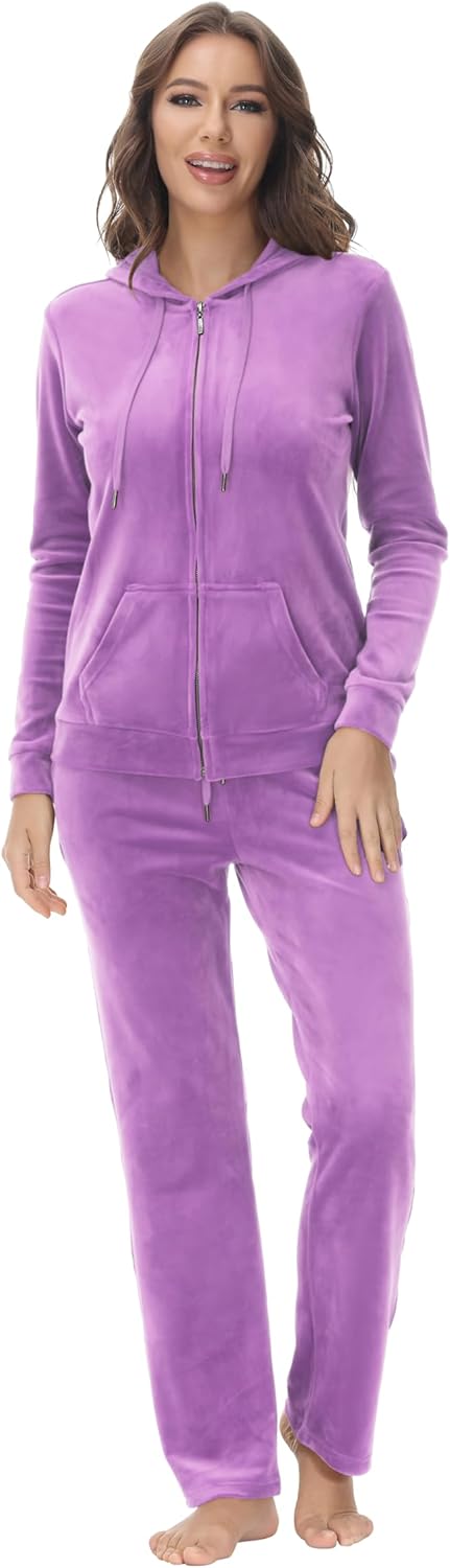 Dolcevida Womens Velour Sweatsuits Sets 2 Piece Tracksuits Outfits Full Zip Hoodie and Sweatpant Set Velvet Jogging Suit