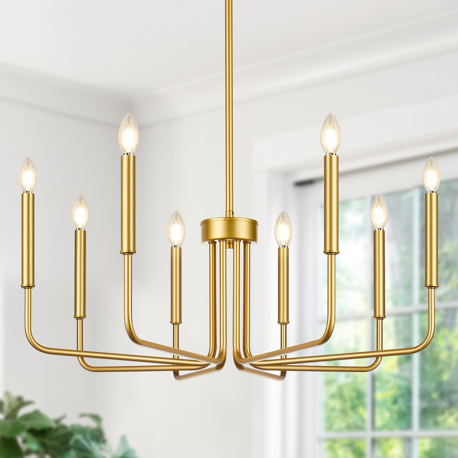 Photo 1 of Lynnoland 8-Light Farmhouse Chandelier for Dining Room Lighting Fixtures Hanging, Gold Dining Light Fixtures Industrial Chandelier for Bedroom, Foyer, Hall, Kitchen, Living Room and Entryway