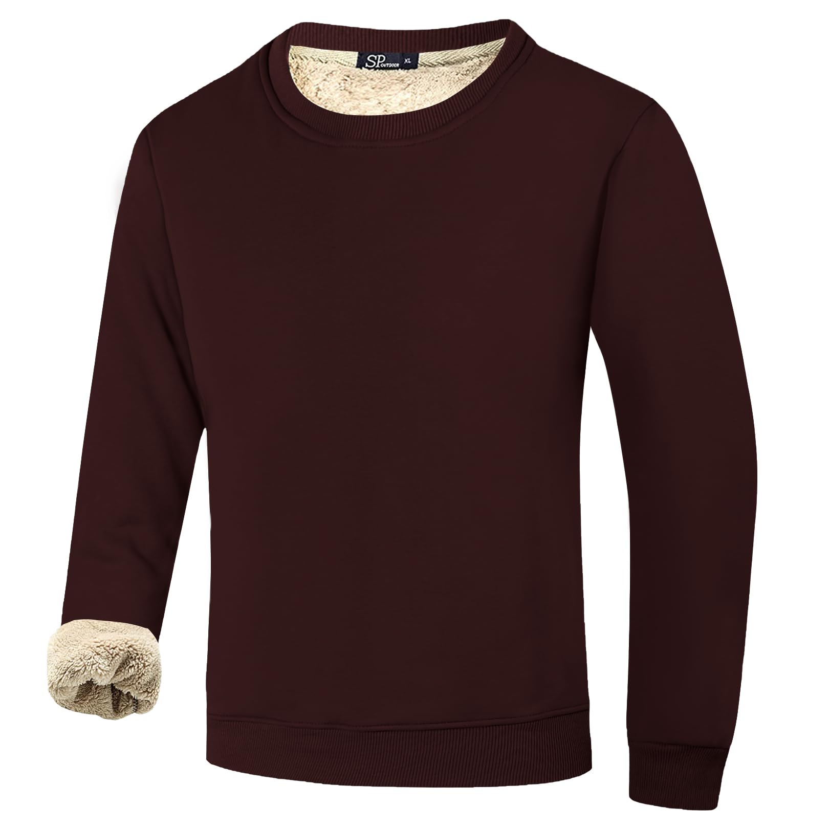 FlygoMen's Warm Sherpa Lined Crewneck Sweatshirts Fleece Pullover Tops Heavy-weight Thick Thermal Cotton Sweat-Shirts