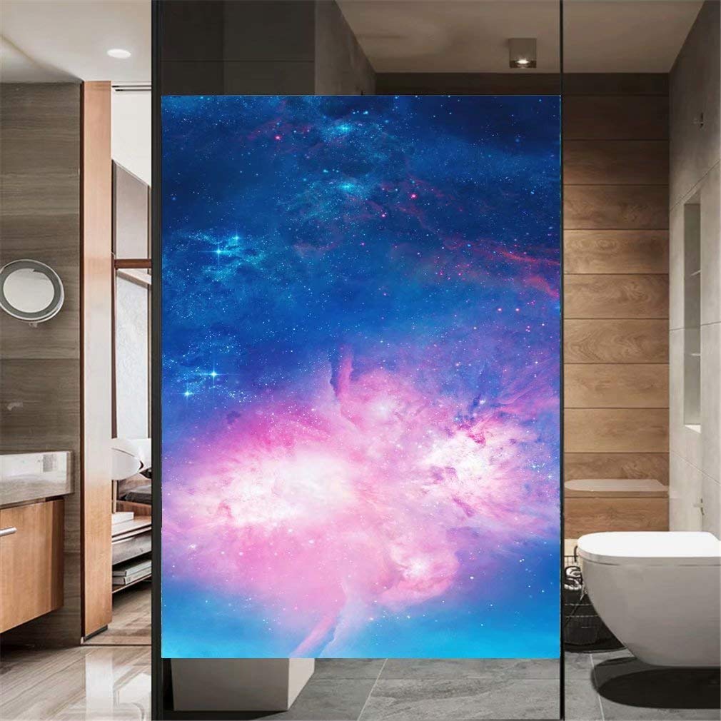 Privacy Window Film Beautiful Outer Space Decorative Opaque Non-Adhesive Static Cling Frosted Glass Window Film Window Stickers for Home Office 59x160cm(23