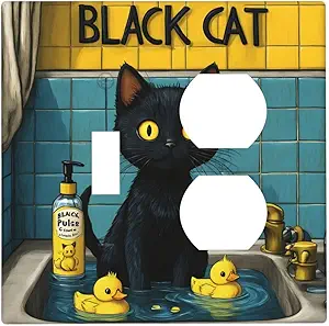 Decorative Outlet Covers Novelty Black Cat Funny Duck Bath 2 Gang Wall Plate Cover Single Toggle Duplex Combo Two Switch Light Switch Cover Plate Jumbo Dual Faceplate