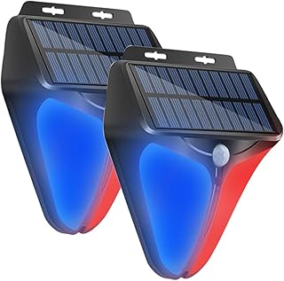 Solar Strobe Light with Sound, 4 Mode Outdoor Motion Sensor Alarm ,IP65 Waterproof Motion Sensor Siren 90db Warning Sound for Home Fence Farm Yard Garage.2Pcs