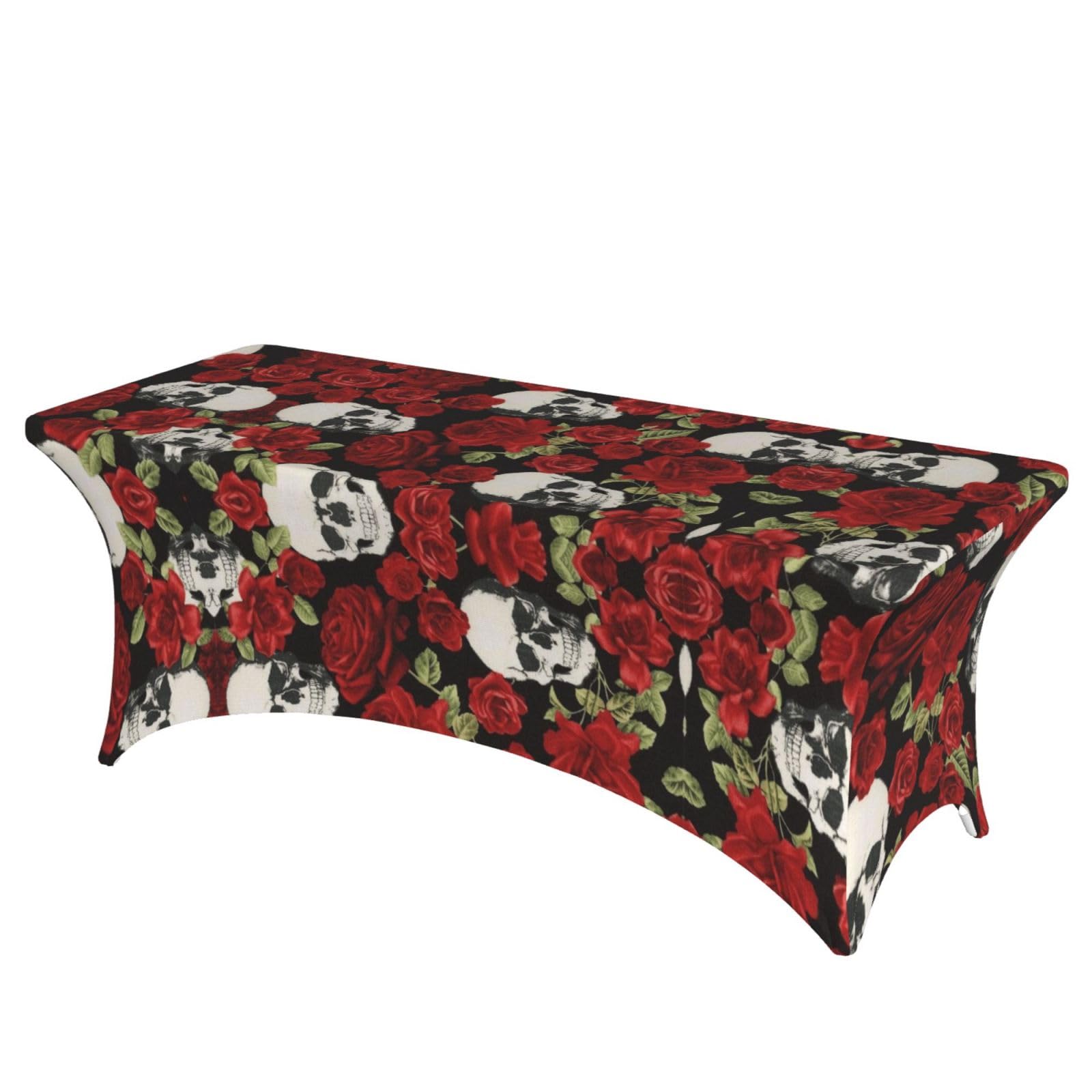 ERCgad Rose Skull Print Rectangular Tablecloth Dining Banquet Party Events Home Celebration Table Cover
