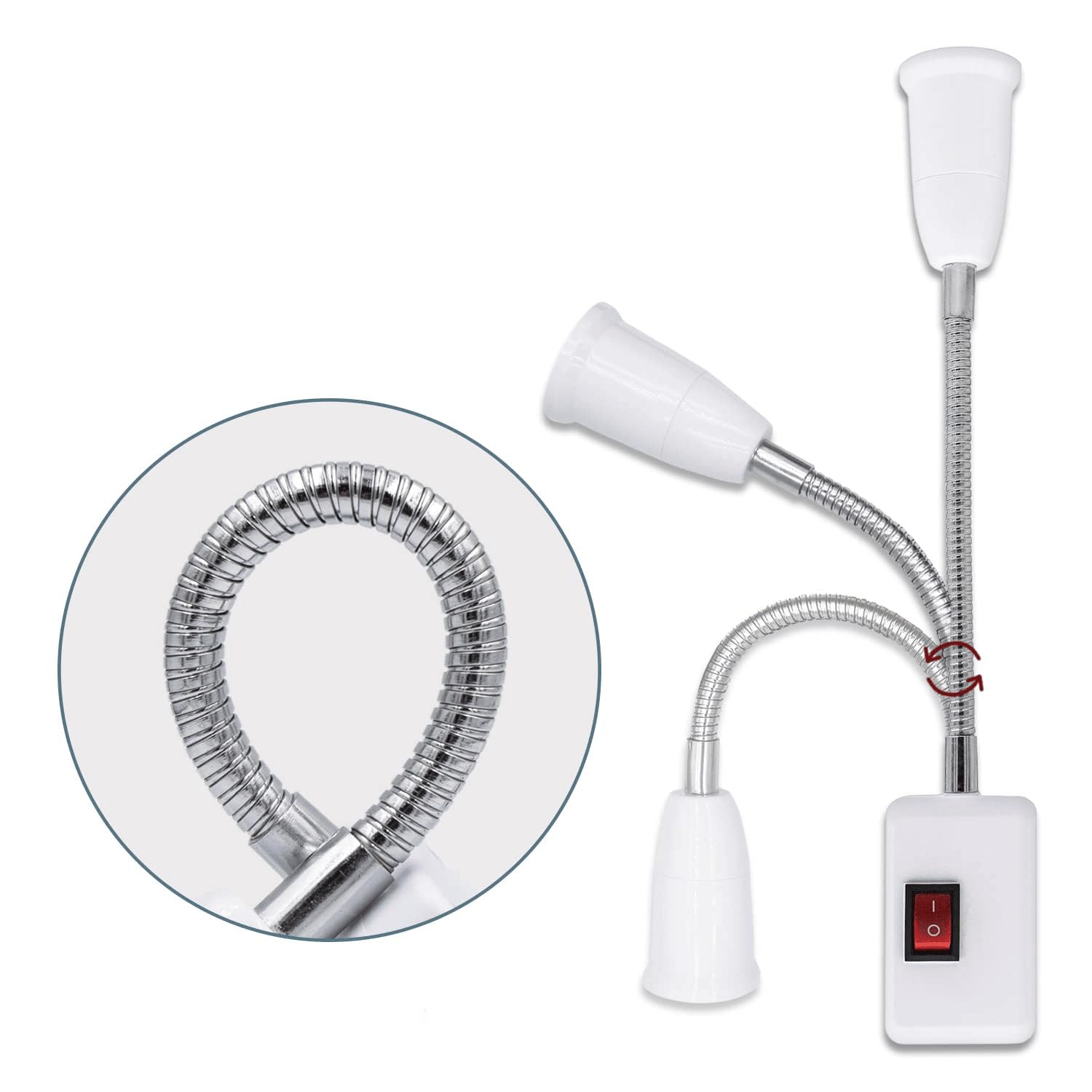 TECHZOCO Portalámparas E27 con Interruptor, Adaptador de Enchufe E27 Europeo, Rotación de 360° Con Cuello de Cisne Flexible, Interruptor ON/OFF, Apto para Dormitorios, Cocinas, Pasillos, Lectura