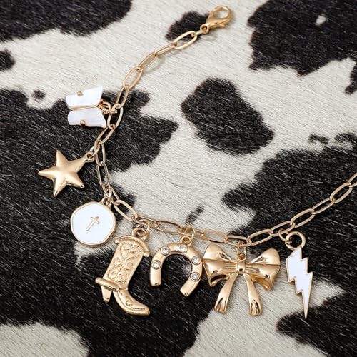 Long tiantian Gold Charm Bracelet Western Bracelet for Women Gold Cowgirl Bracelets Boho Bracelets for Women Country Concert Outfit Boho Dress4