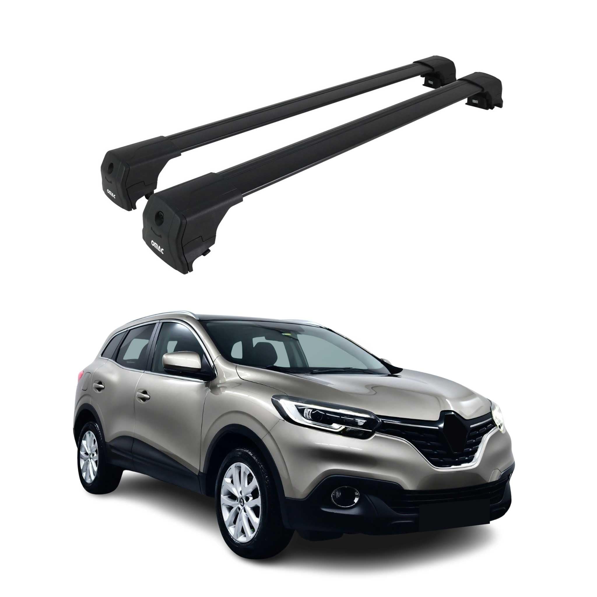 OMAC Aluminiowe poprzeczki dachowe do Renault Kadjar 2015-2022 – City Crash – ISO/PAS 11154:2006 – Zamykane – Maks 75 kg – 2 belki Czarny
