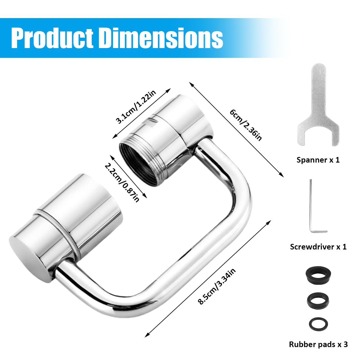 Aireador Grifo Giratorio 1080°, Extensor Adaptador Grifo Lavabo, Aireador Extensor Giratorio De 1080°, para Lavabo, Cocina y Baño, Roscas 20/22/24 mm