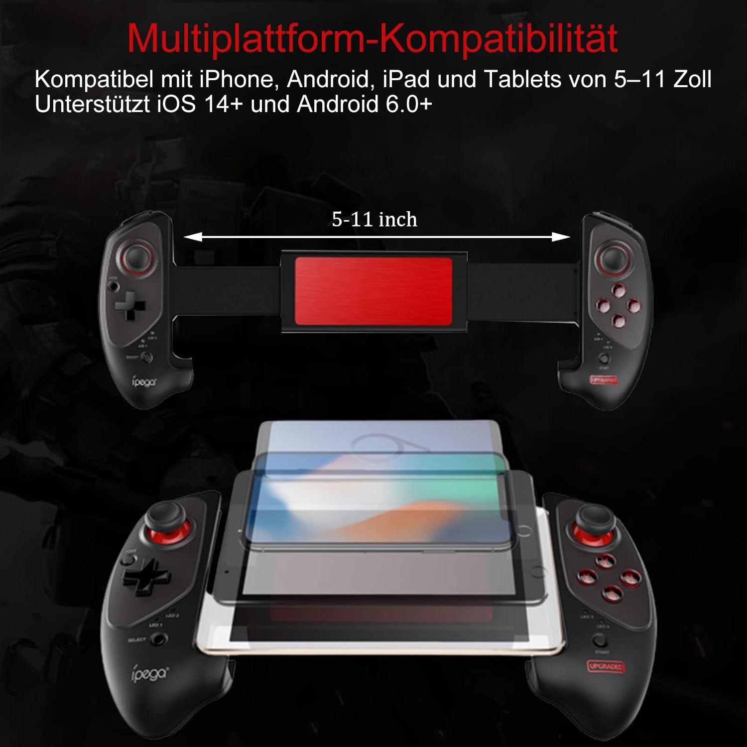 Megadream Mobile Gaming Controller für iPad/Tablets (bis zu 11 zoll), Wireless Bluetooth Gamepad für iOS/Android/PC, Direct Play (Schwarz)