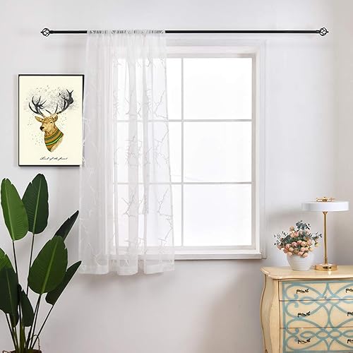 Miniatura 5 de SIMPVALE 1 panel de cortina romana semitransparente con dobladillo para barra, cortinas bordadas con hojas superiores para ventana, para cocina,