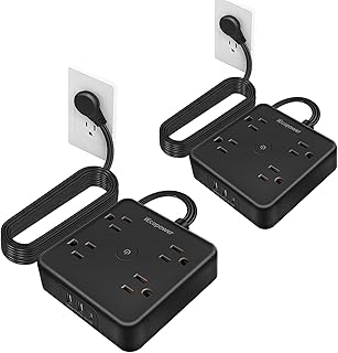 2 Pack Ultra Flat Plug Power Strip,Power Strip Surge Protector with 4 Widely Outlets, 6 ft Thin Extension Cord with 3 USB Ports(1 USB C Port)，Slim Desk Charging Station，ETL Listed,Black