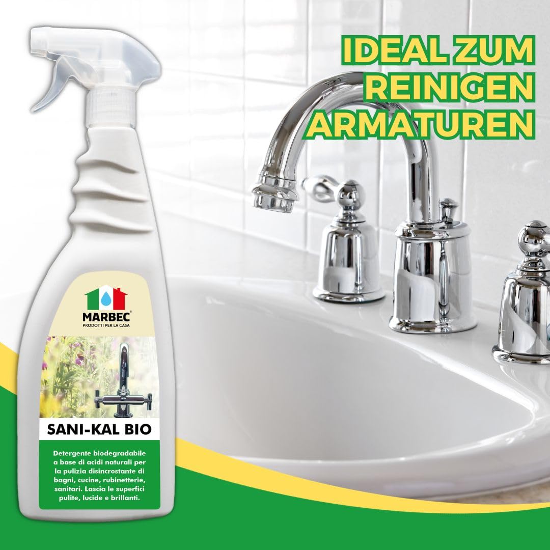 MARBEC SANI-KAL BIO 5LT Reiniger auf Basis natürlicher Säuren zur entkalkenden Reinigung von Bädern, Küchen, Armaturen und Sanitärarmaturen.
