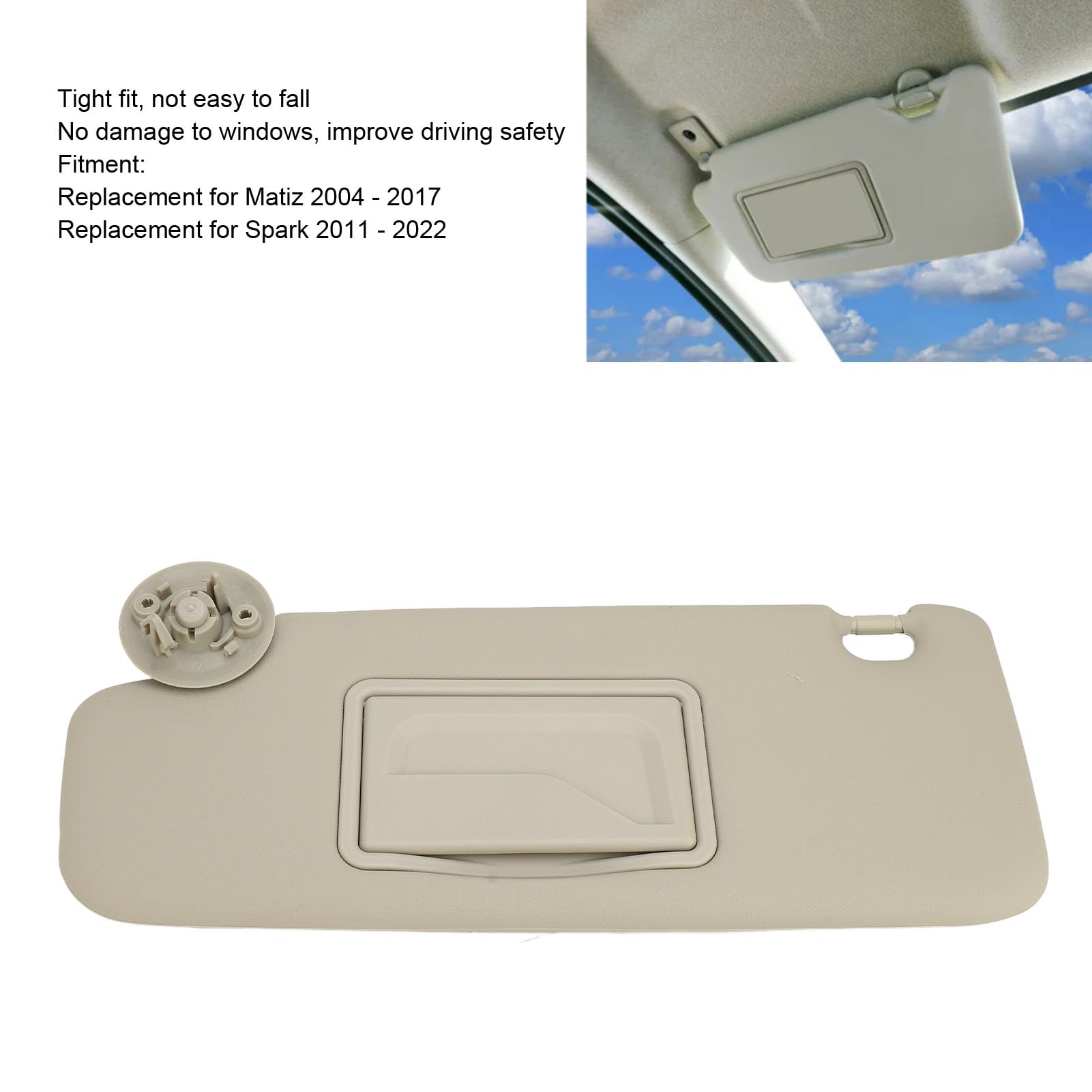 Generic Grigio Minimalista Auto Sinistro Lato Guida per Matiz 2004-2017 2011-2022, Parasole con Specchio per Trucco, Eccellente Protezione Solare, Facile Installare