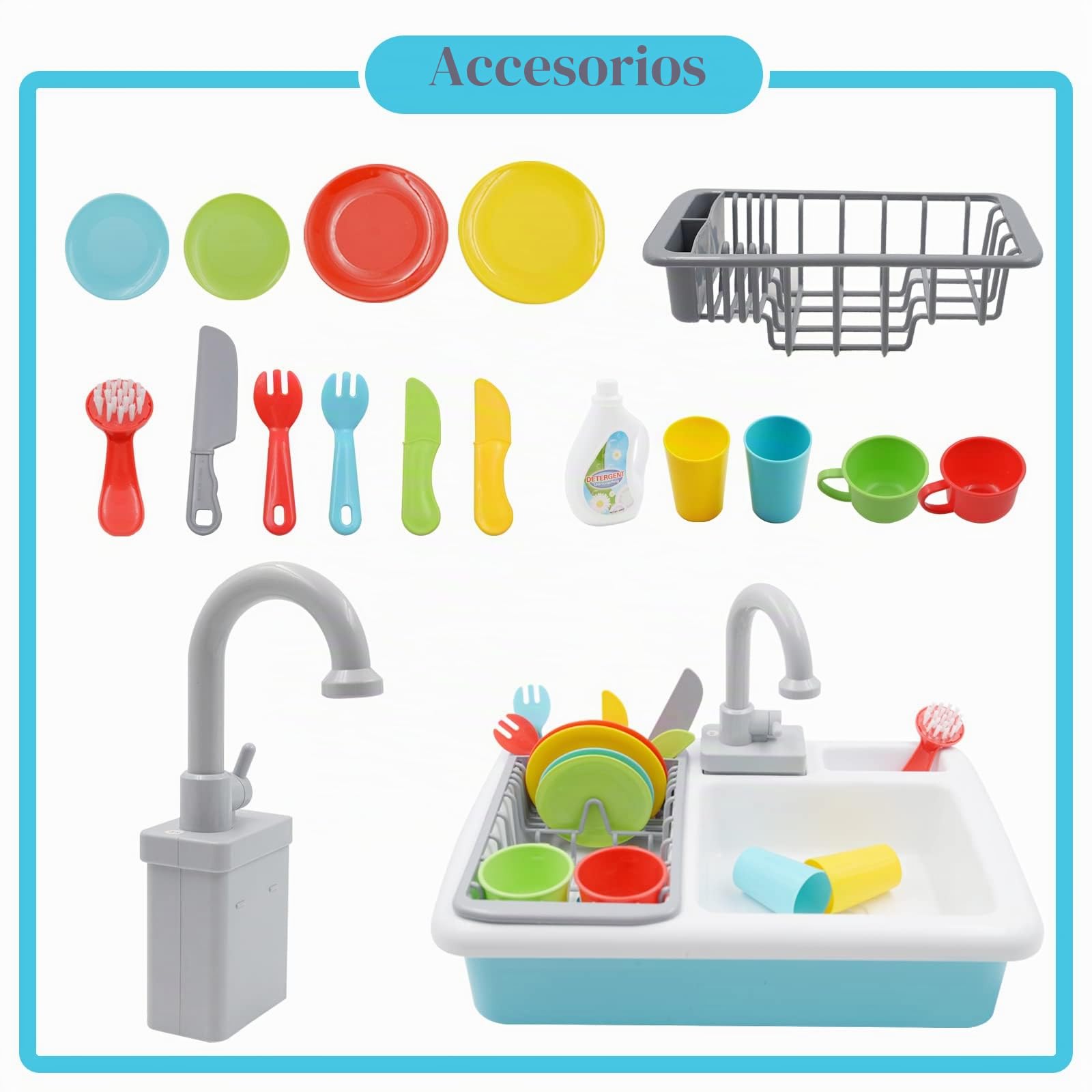 Acelane Fregadero de cocina electrónico fregadero juguete para lavar platos Accesorios de cocina para niños Juego de juegos de imitación para aprender