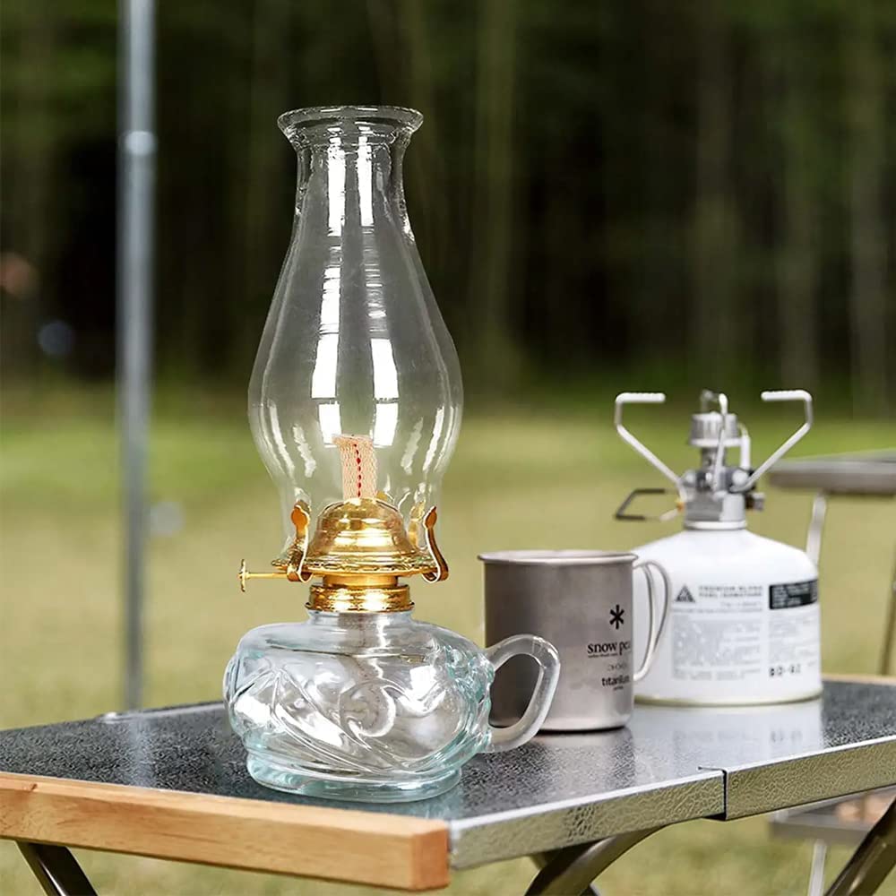 Lampes à huile pour l'intérieur, 12 chambres en verre avec poignée, design vintage pour éclairage d'urgence et extérieur, finition verre transparent