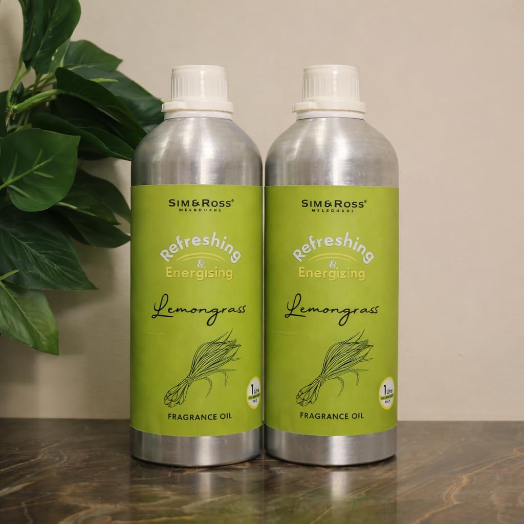 Sim & Ross | Pure Lemongrass Essential Oil (1 Litre) | Undiluted, Ultra-Concentrated Oil for Aromatherapy, Insect Repellent, Natural Cleaning, and Relaxation | Fresh, Citrusy Scent (Pack of 2)