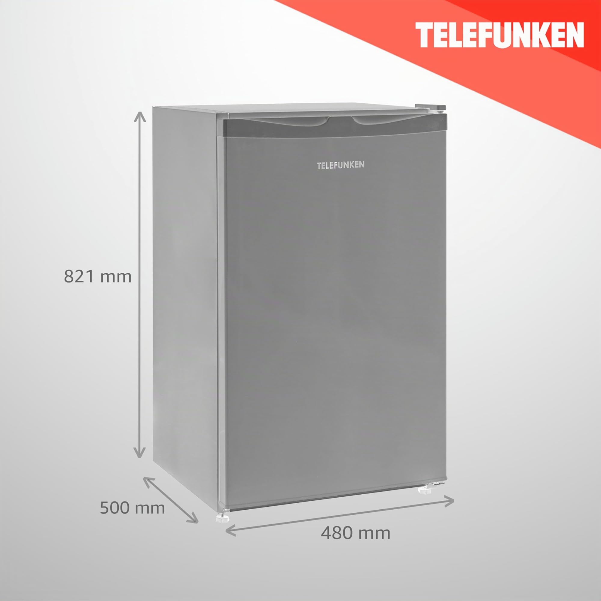 TELEFUNKEN Kühlschrank 90 L Freistehend Klein mit Gemüsefach 3 Ablagen Temperaturregelung LED Innenbeleuchtung silber CF-31-121-S