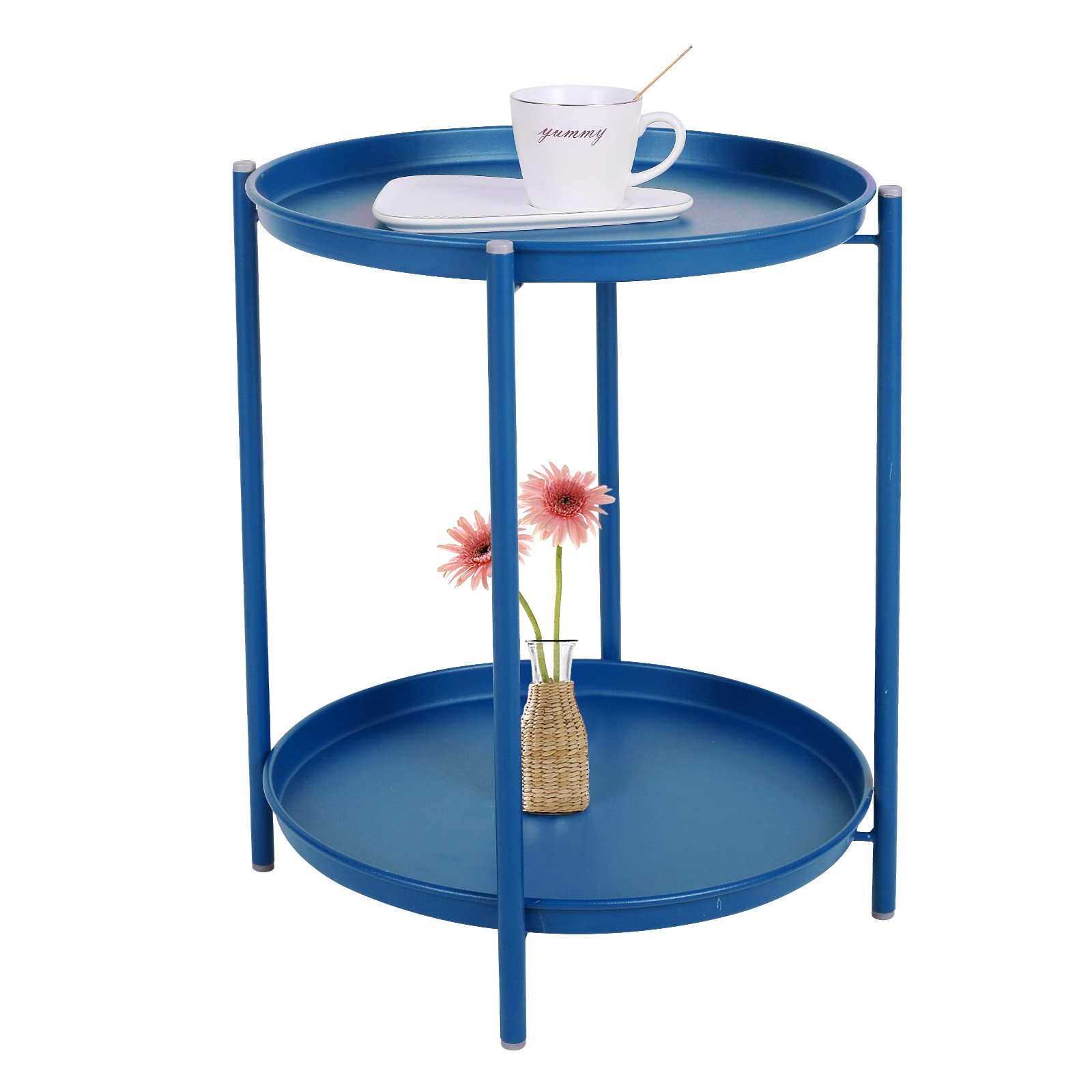 Lamgool 2 Tier Side Table,Round Tray End Table,