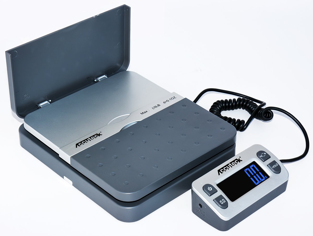 ACCUTECK ShipPro 110lbs x 0.1 oz. Digital Shipping Postal Scale, Gray (W-8580-110-Gray), 11-5/8" W x 9-1/2" H Overall, 9" H Body : Office Products