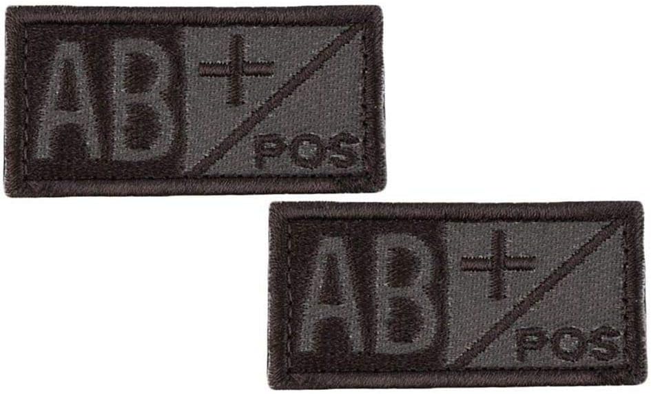 QTao UPA171aa 2pcs Hook and Loop Embroidery Tactical Blood Type Patches (Brown - Type AB Positive)