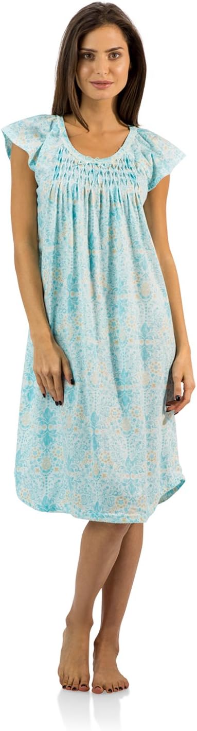 Casual Nights Women's Smocked Lace Short Sleeve Nightgown