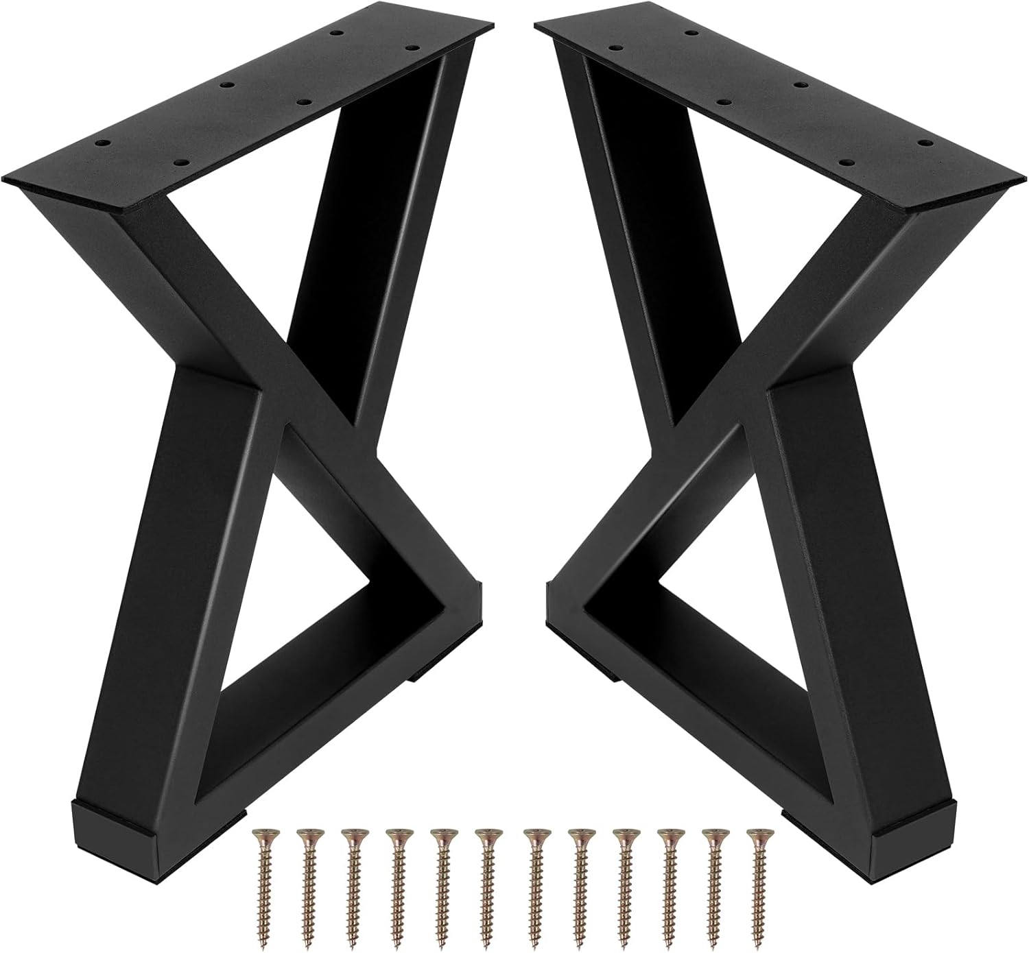 16" Metal Bench & Table Legs - Black Heavy-Duty DIY Furniture Legs with Adjustable Pads - Z-Shape Design - Set of 2