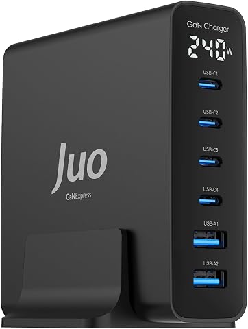 Juo 240W GaN PD 3.1 Masaüstü Hızlı Şarj Cihazı 4 Type-C + 2 USB-A iPhone & MacBook & Laptop Uyumlu Şarj Aleti