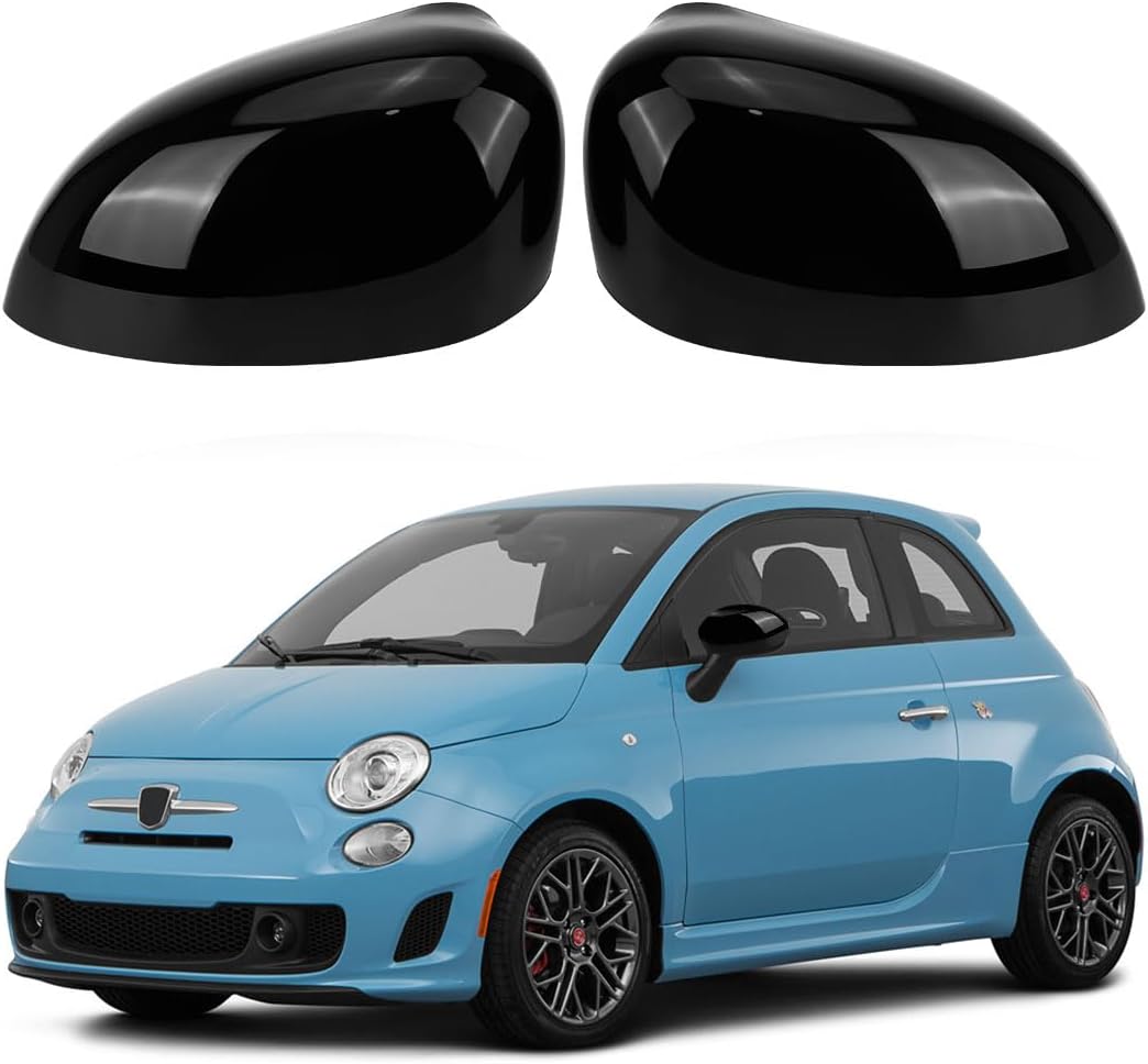 1 Pair Mirror Covers Replacement for Fiat 500/500C/500E/Abarth 500 2007-2024/Grande Punto 2005-2018, Car Mirror Caps Exterior Cap Rearview Cap Mirror Covers, Exterior Mirror Housing (Black)