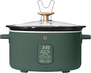 Beautiful 6 Qt Programmable Slow Cooker by Drew Barrymore - 5 Preset Cooking Functions, Digital Countdown Timer, Dishwasher-Safe Parts, and Cool-Touch Handles (Thyme Green)
