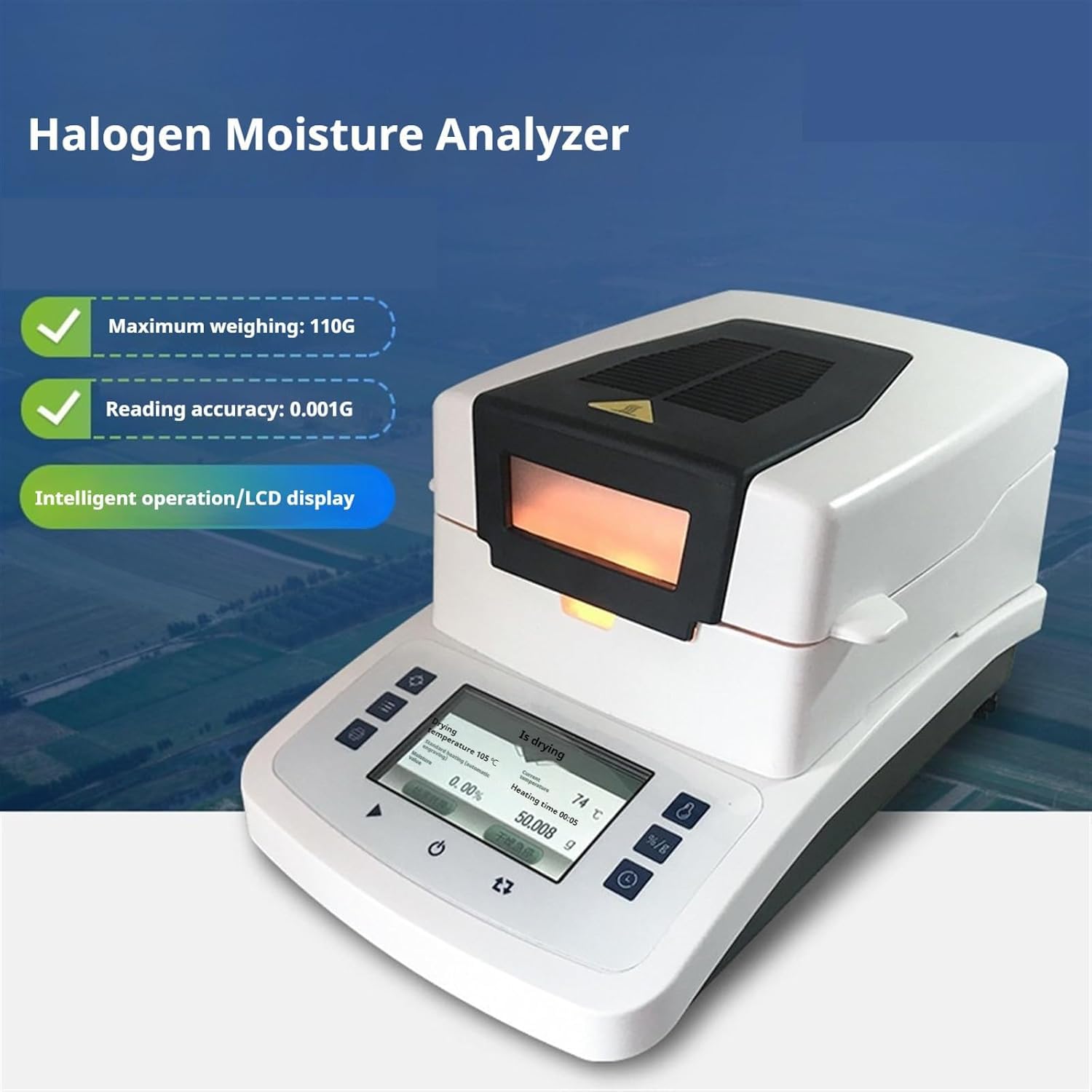 Analizzatore di umidità digitale, capacità 110g, leggibilità 0.001g, touch screen LCD, per laboratorio chimico di cereali alimentari