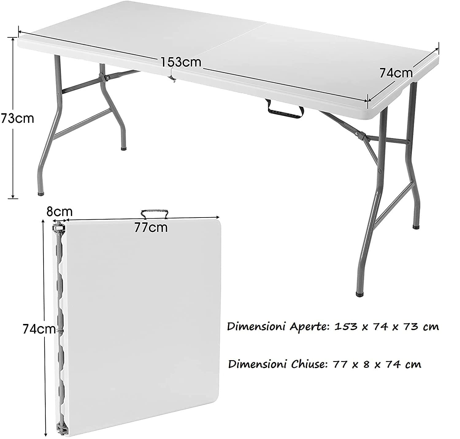 GYMAX Tavolo da Campeggio a Valigetta in Acciaio, Tavolo da Picnic Pieghevole e Portatile, Con Piano Impermeabile, Maniglie e Cuscinetti Antiscivolo, con Portata di 150 kg, 153 x 74 x 73 cm