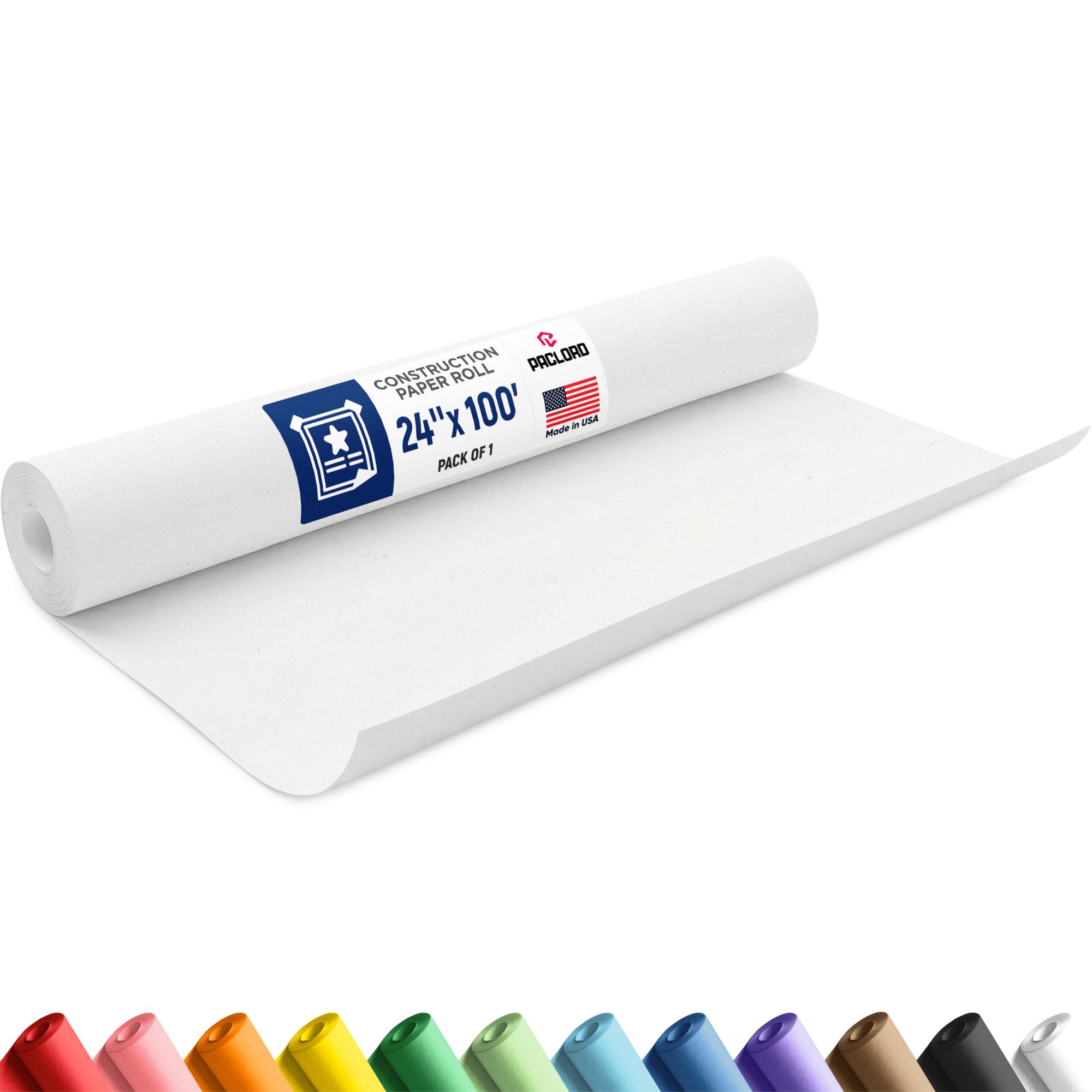 Paclord Biała rolka papieru budowlanego 61 x 3048 cm, grubość 20 kg, wyprodukowana w USA, rolka papieru kraftowego do projektów szkolnych, kolorowy papier do sztuki i rzemiosła, dekoracji