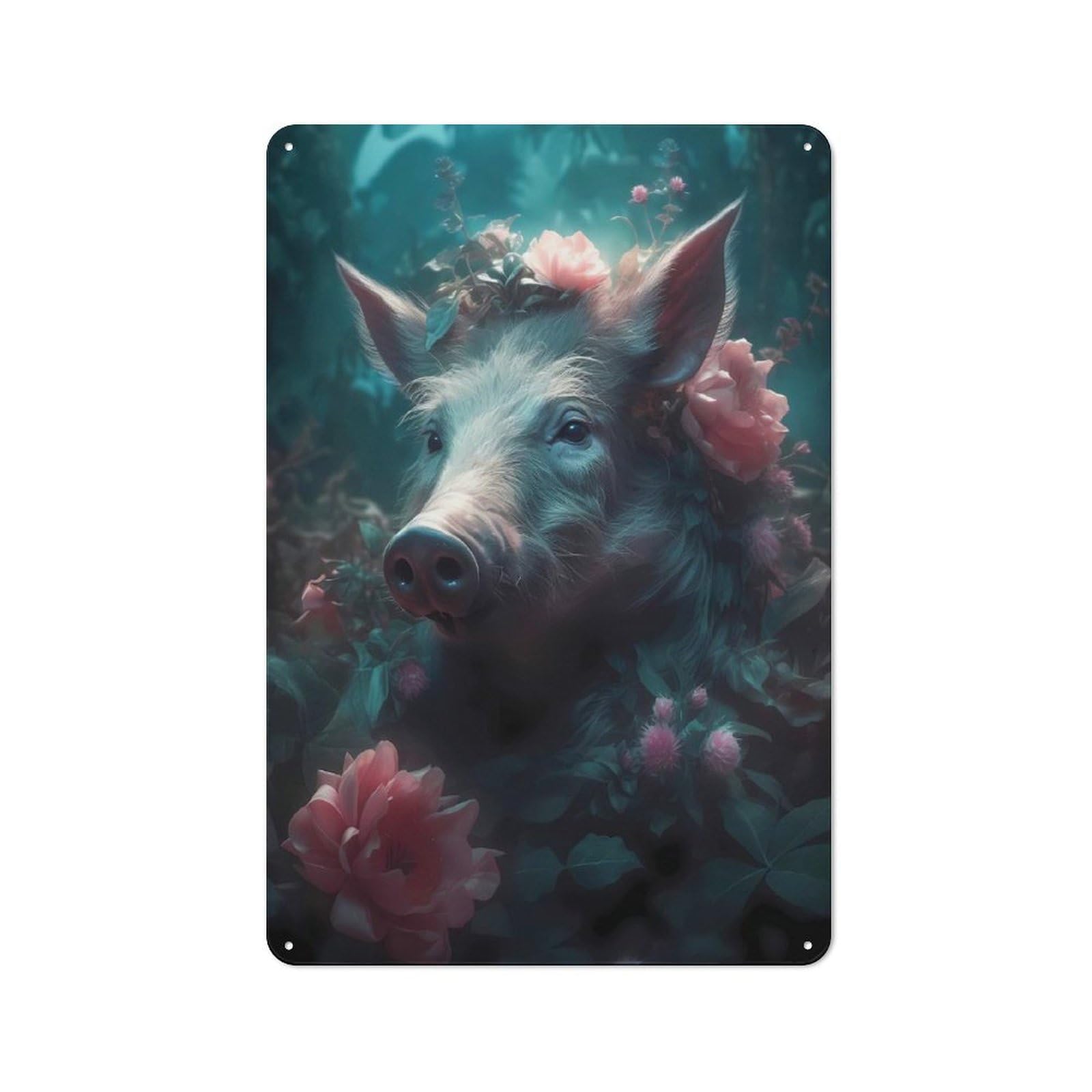 Junmoney Wild Boar Enchanted Place Retro Metal Sign 30X20cm For Hobby Room Or Studio, Autumn Wall Decor For Creative Interior Collectors