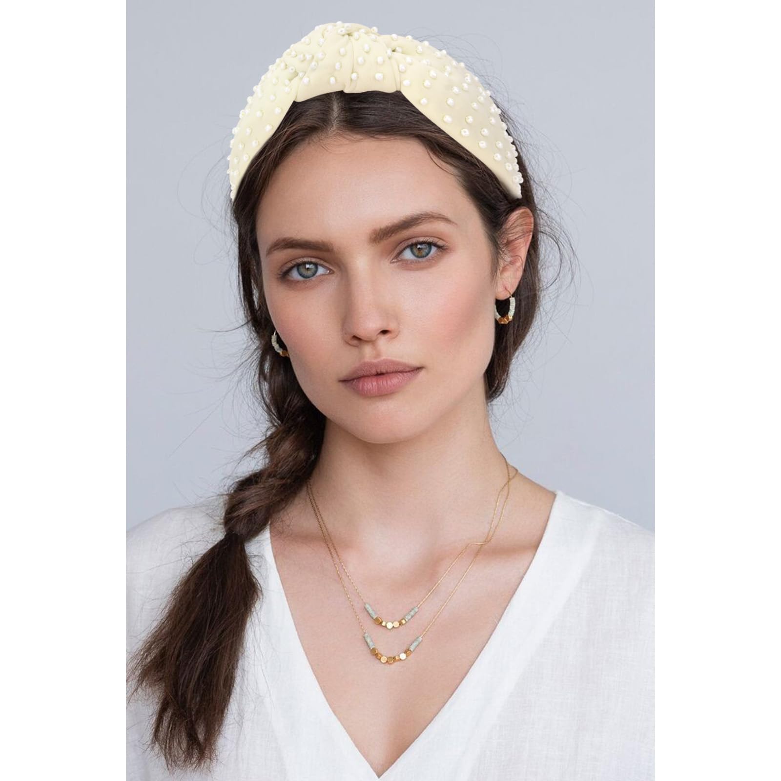 Fascia per capelli con perle annodate da donna, alla moda